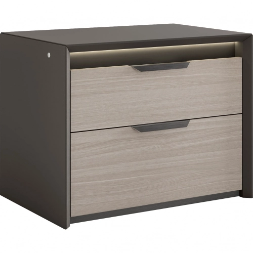 Muse Nightstand in Cocoa Grey, White Oak & LED Light